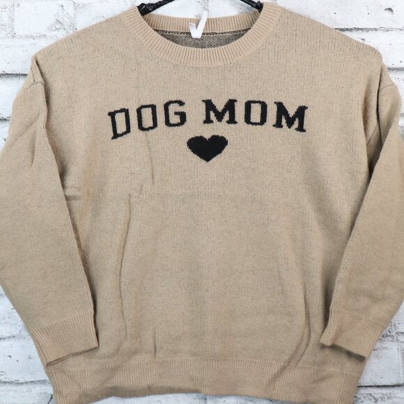 Dreamers Dog Mom Soft Knit Women's XL Taupe Long Sleeve Sweater - Picture 1 of 8
